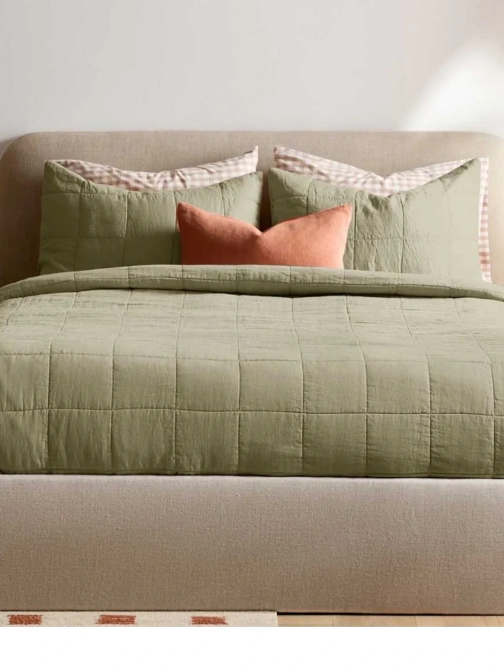 NWOT Quince European Linen Lightweight Box Quilted Sham Set in Willowleaf - King